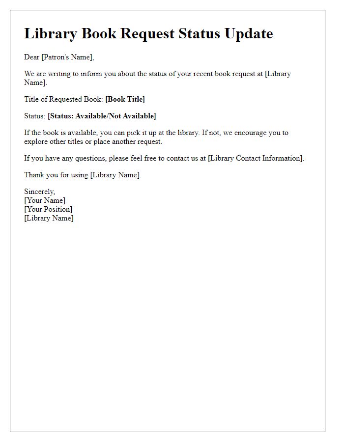 Letter template of update on library book request status