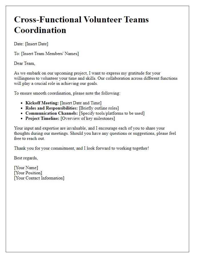 Letter template of coordination for cross-functional volunteer teams