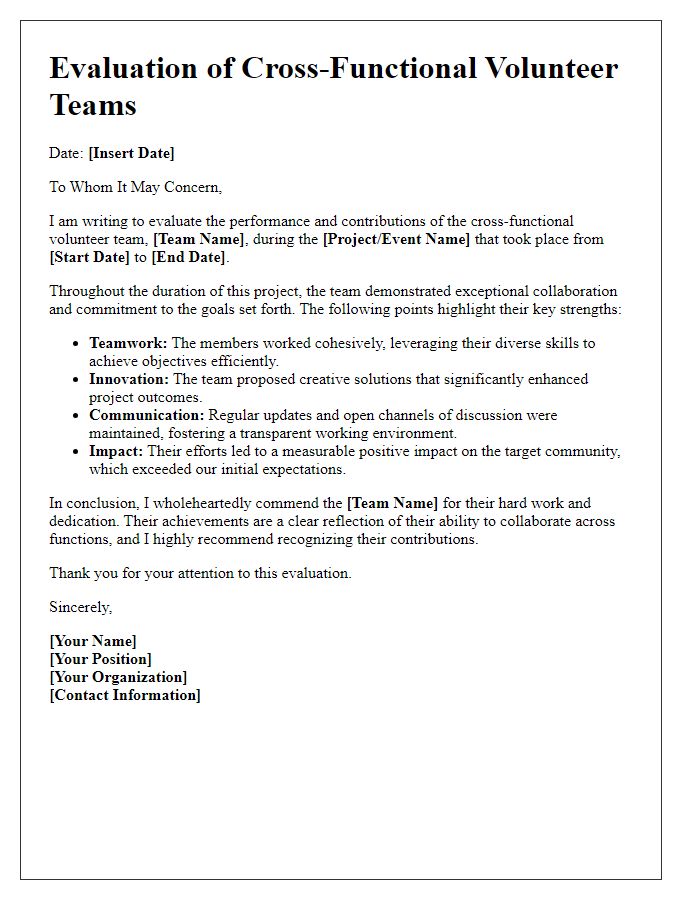 Letter template of evaluation for cross-functional volunteer teams