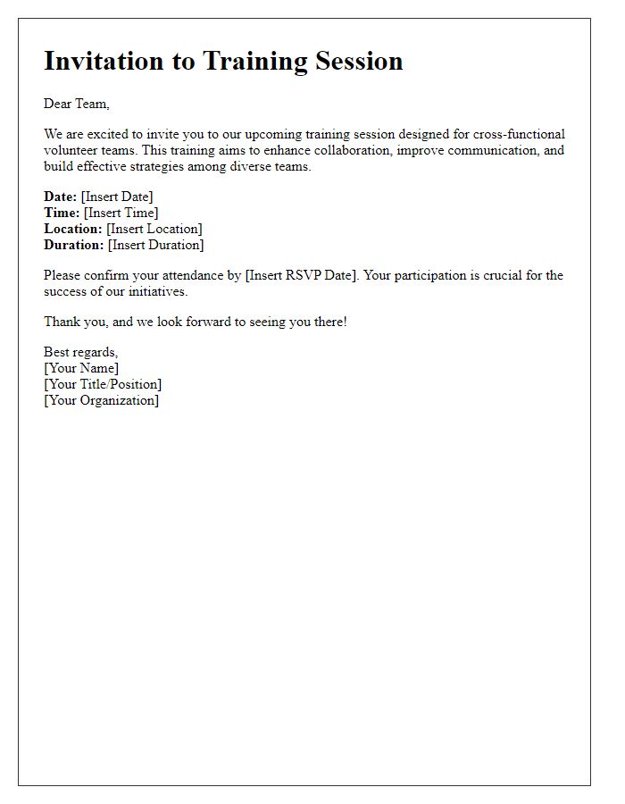 Letter template of training invitation for cross-functional volunteer teams