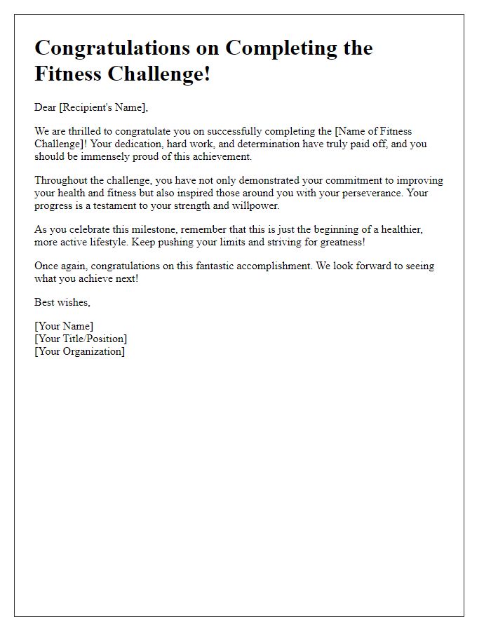 Letter template of congratulatory message for fitness challenge completion.