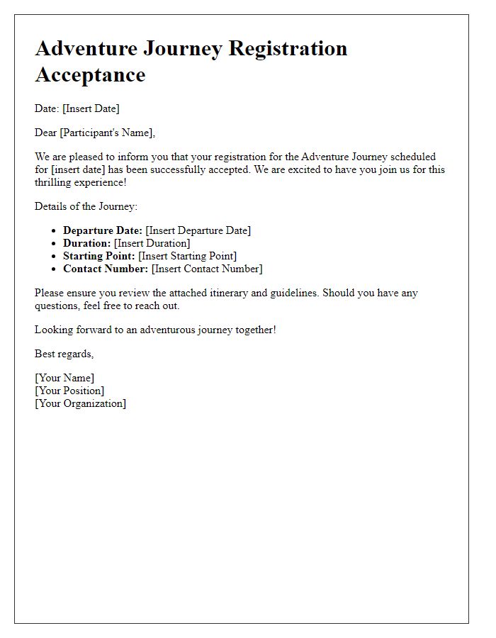 Letter template of acceptance for adventure journey registration