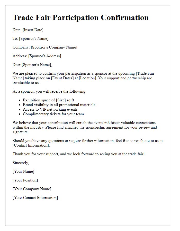 Letter template of trade fair participation confirmation for sponsors