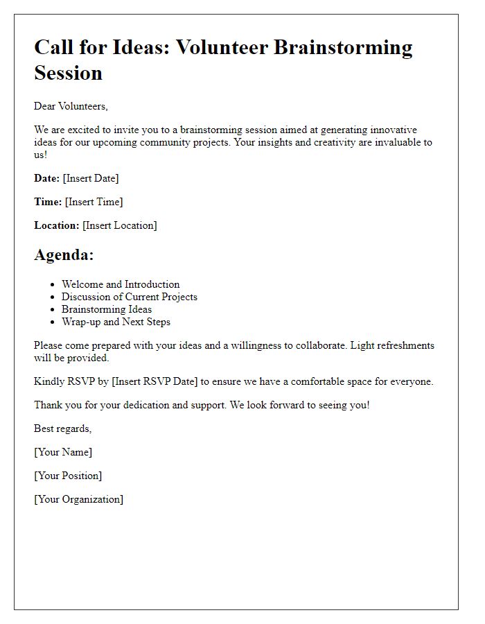 Letter template of Call for Ideas: Volunteer Brainstorming Session