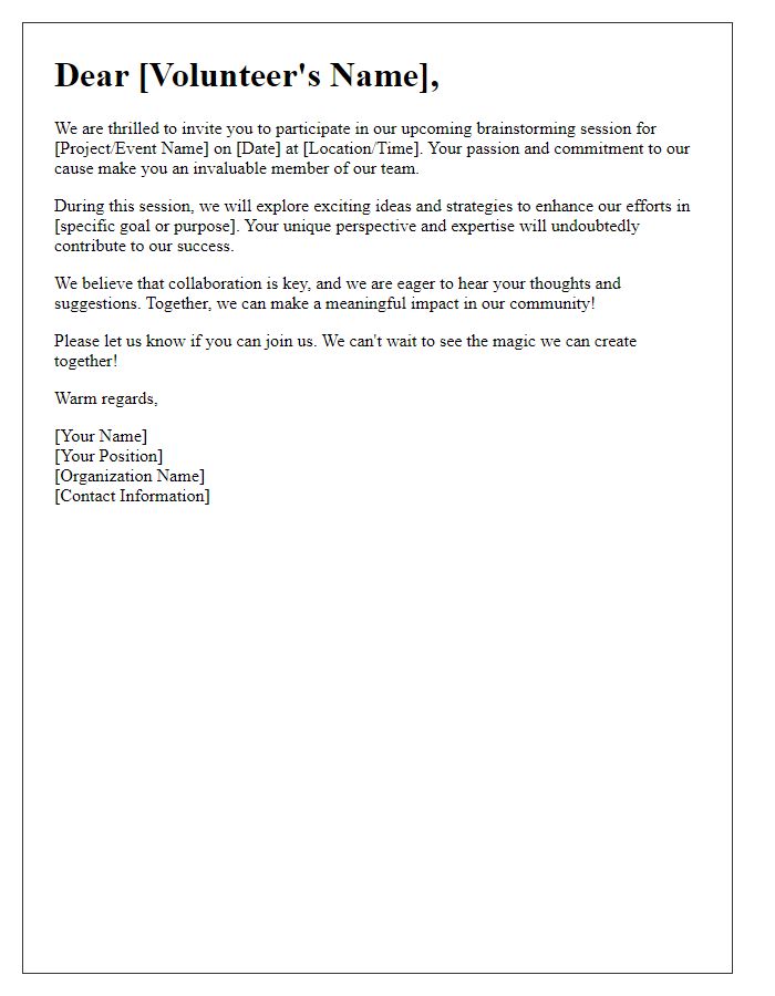 Letter template of Enthusiasm Letter for Volunteer Brainstorming Participation