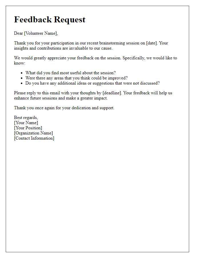 Letter template of Feedback Request for Volunteer Brainstorming Outcomes