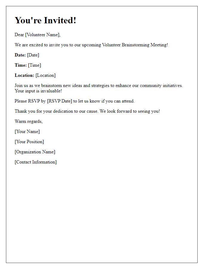 Letter template of Invitation for Volunteer Brainstorming Meeting