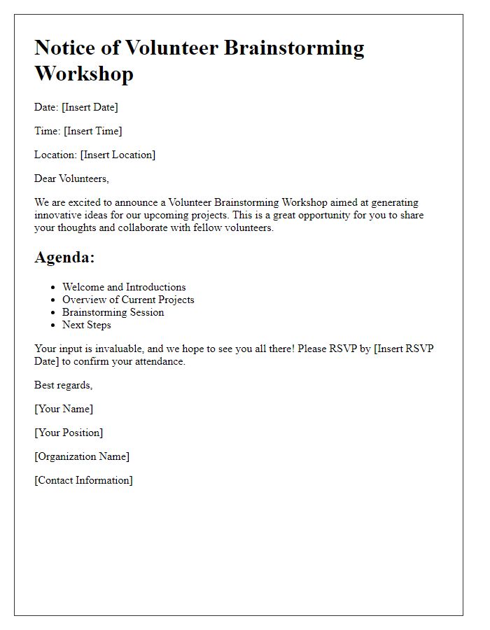 Letter template of Notice for Volunteer Brainstorming Workshop