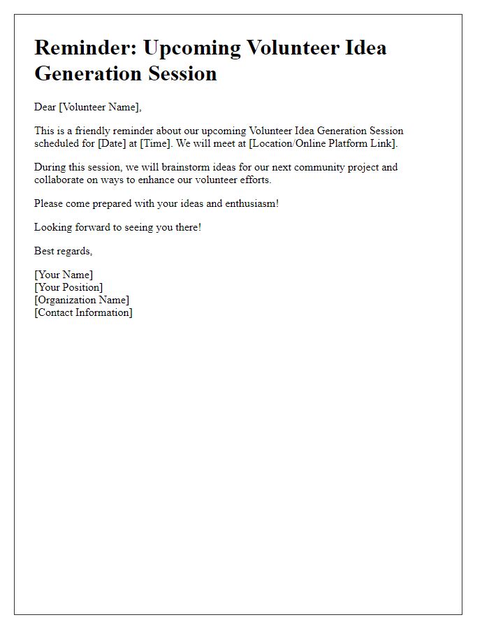 Letter template of Reminder for Upcoming Volunteer Idea Generation Session