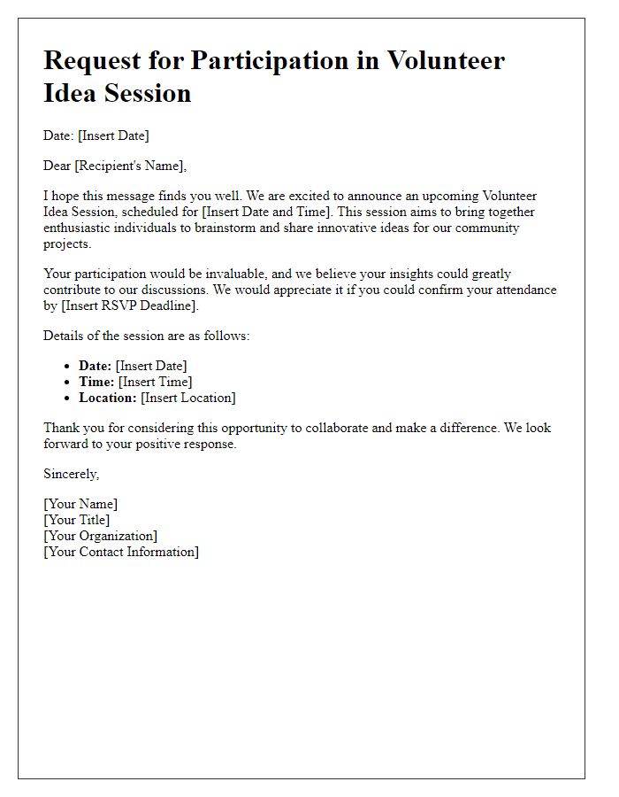 Letter template of Request for Participation in Volunteer Idea Session