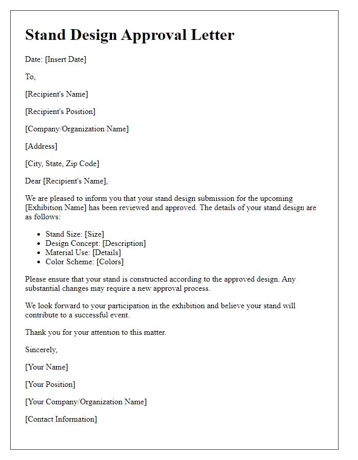 Letter template of stand design approval for exhibition participation