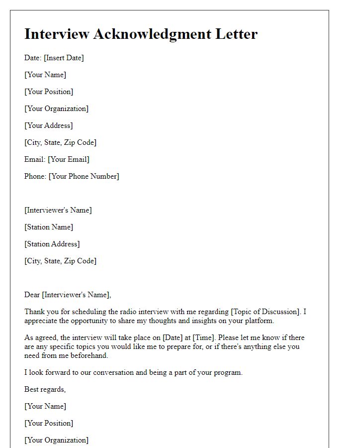 Letter template of acknowledgment for radio interview scheduling