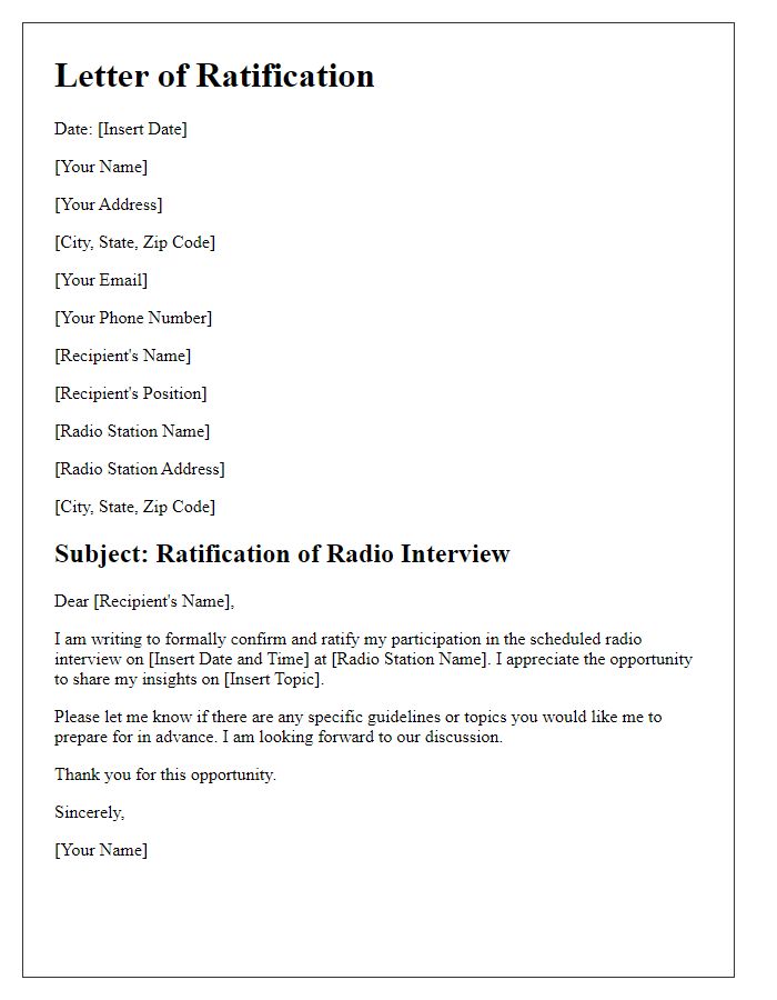 Letter template of ratification for your upcoming radio interview