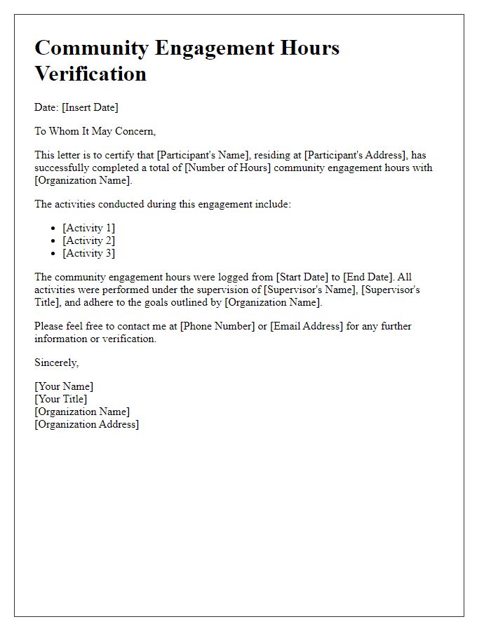 Letter template of proof for community engagement hours logged.