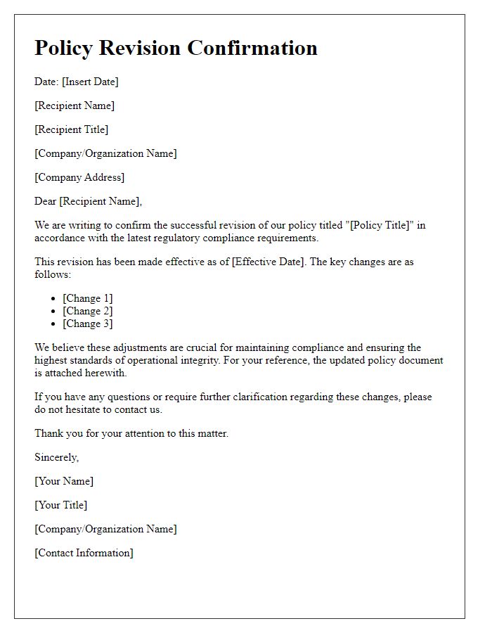 Letter template of Policy Revision Confirmation for Regulatory Compliance