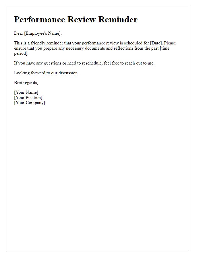 Letter template of reminder for performance review timeline