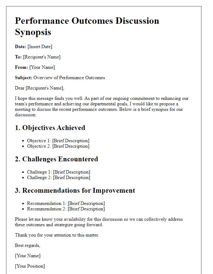 Letter template of synopsis for discussing performance outcomes