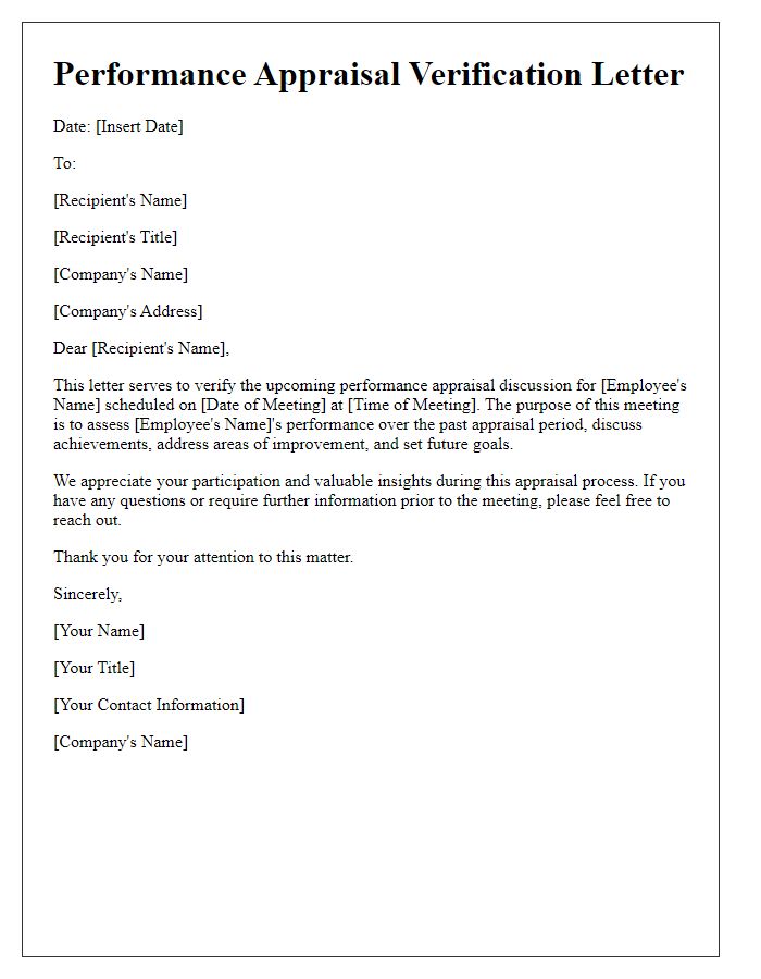 Letter template of verification for performance appraisal discussion