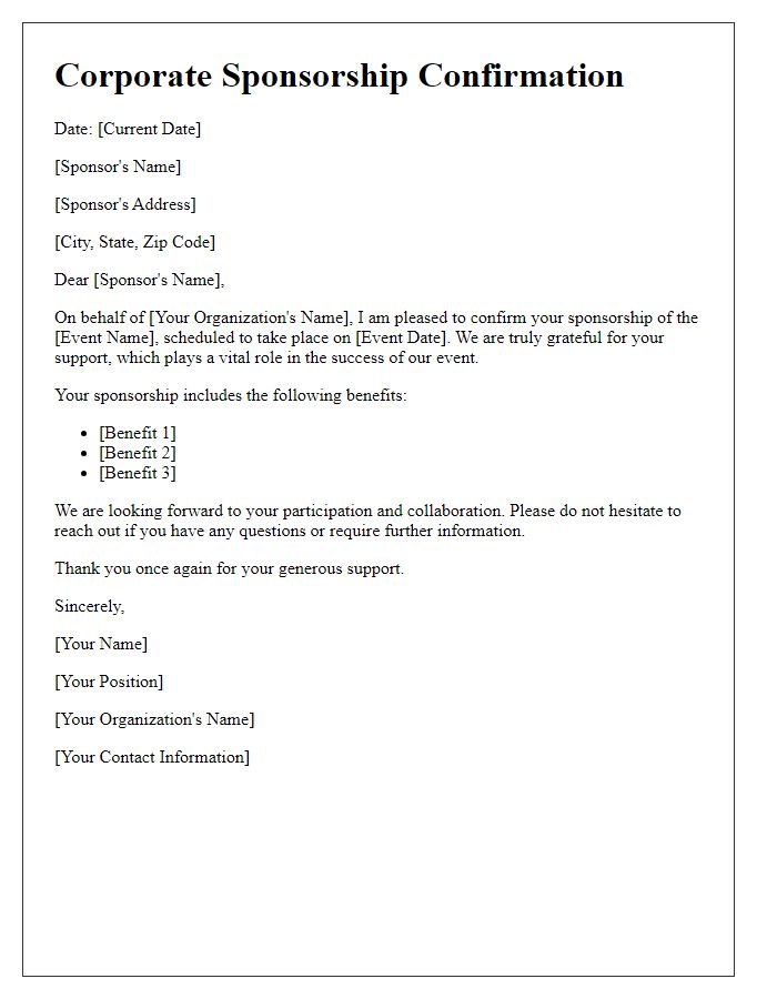 Letter template of Corporate Sponsorship Confirmation