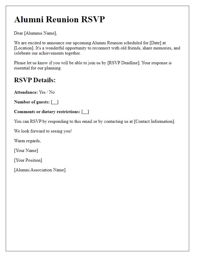 Letter template of RSVP for alumni reunion