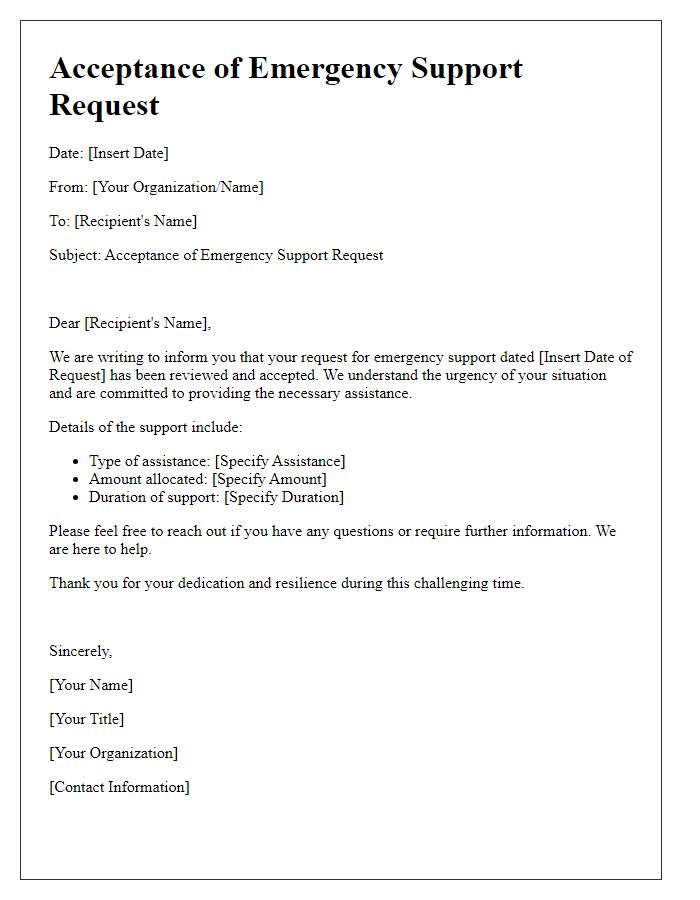 Letter template of acceptance for emergency support request