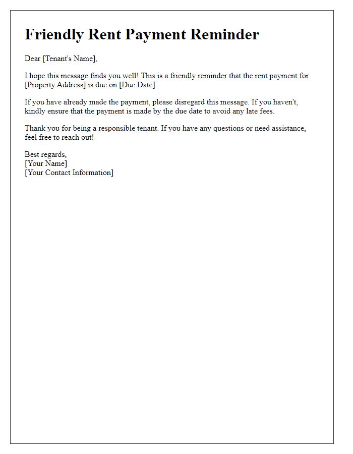 Letter template of friendly rent payment reminder