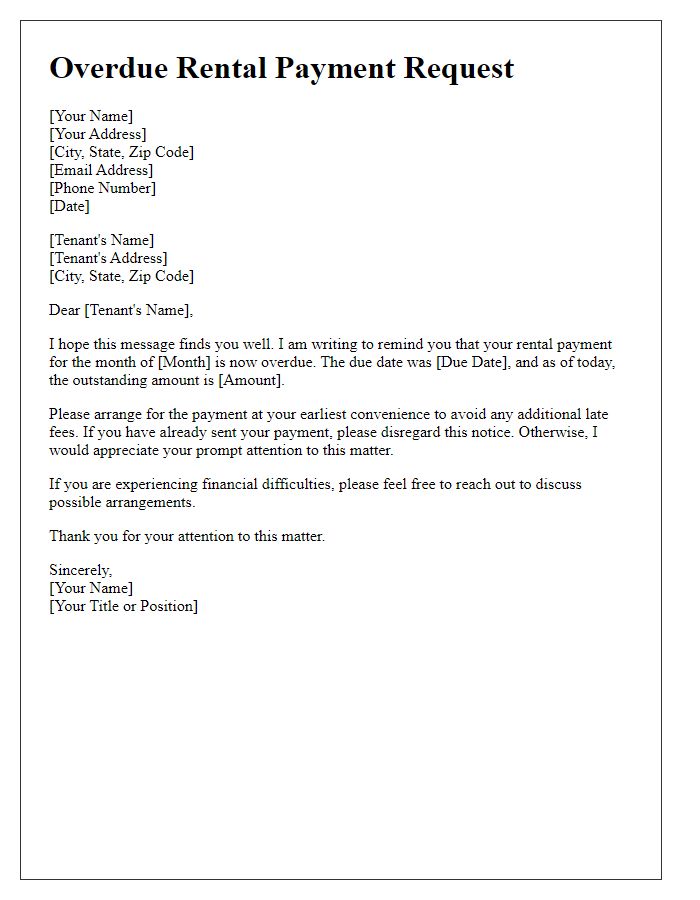 Letter template of overdue rental payment request