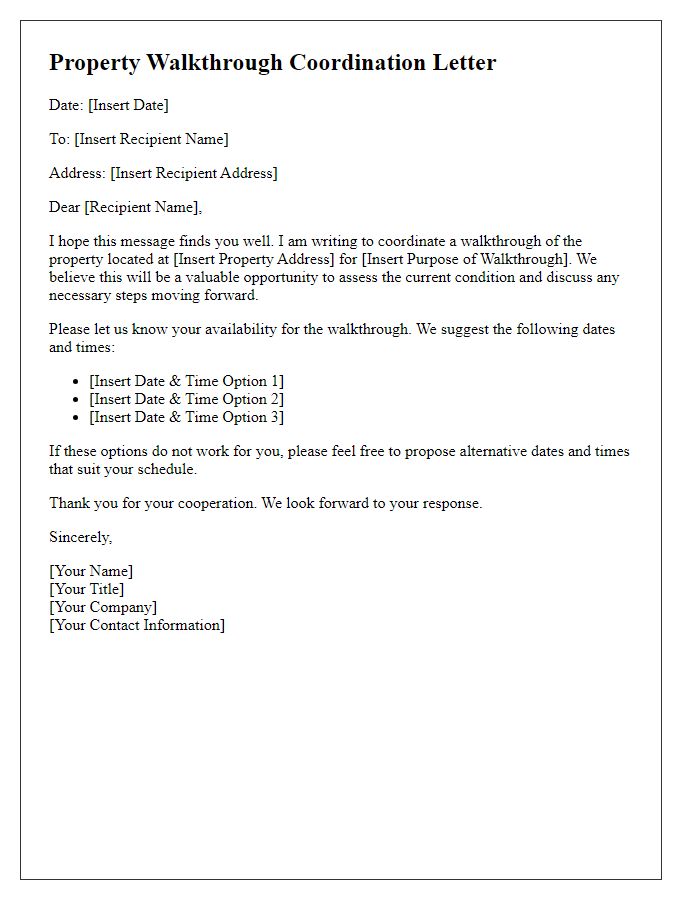 Letter template of coordinated property walkthrough