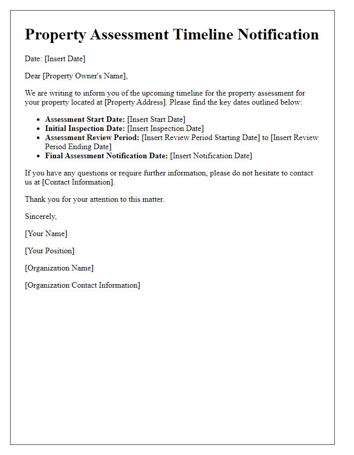 Letter template of property assessment timeline