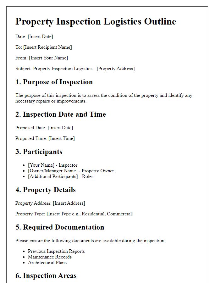 Letter template of property inspection logistics outline