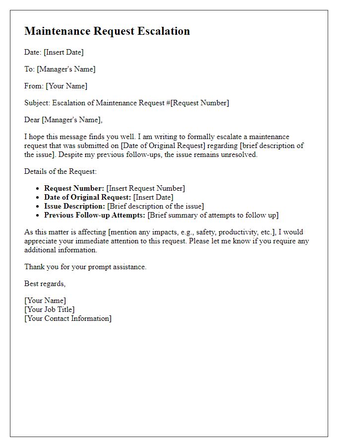 Letter template of maintenance request escalation