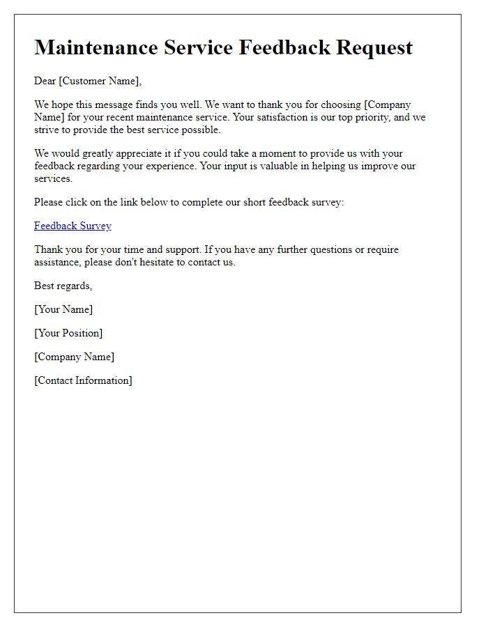 Letter template of maintenance service feedback request