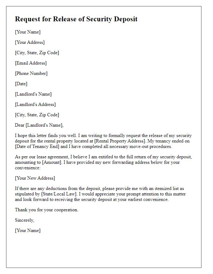 Letter template of request for security deposit release