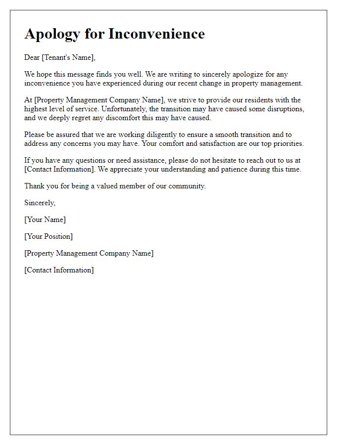 Letter template of apology for inconvenience during property management change