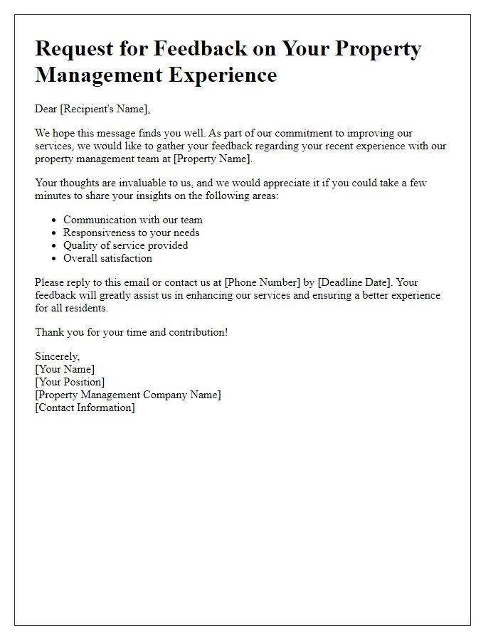 Letter template of feedback request about new property management experience