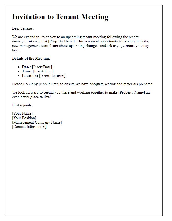 Letter template of tenant meeting invitation following management switch