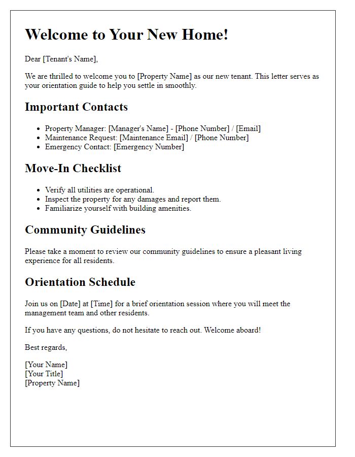 Letter template of New Tenant Orientation Guide