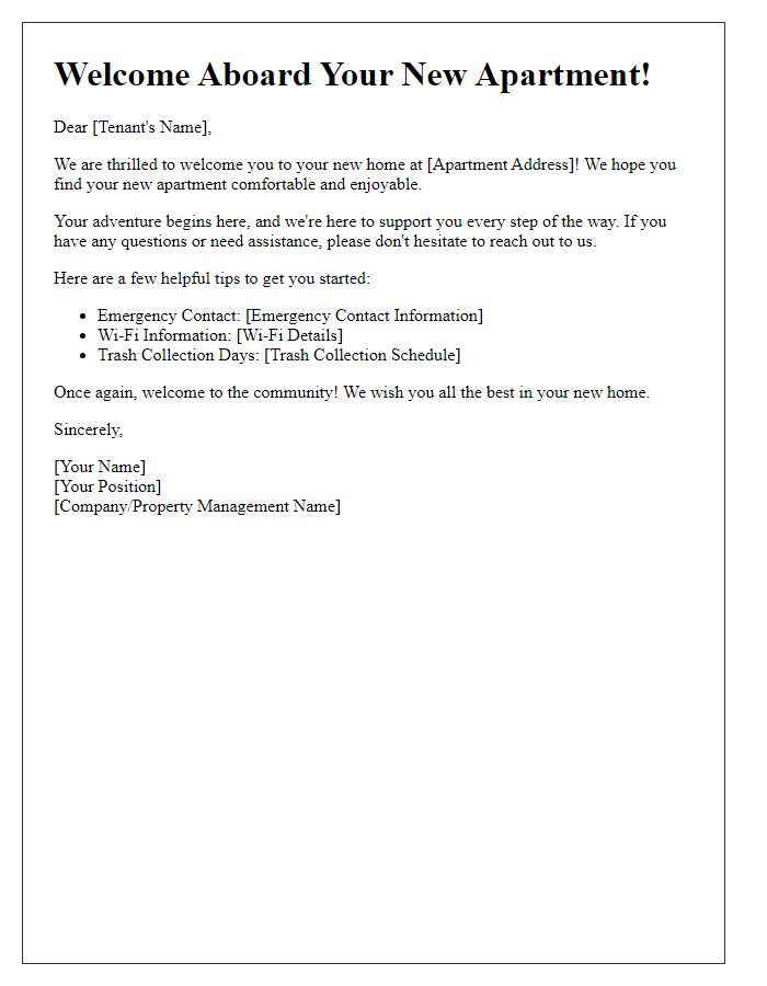 Letter template of Welcome Aboard Your New Apartment