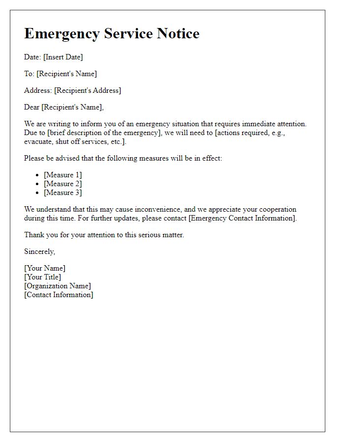 Letter template of emergency service notice