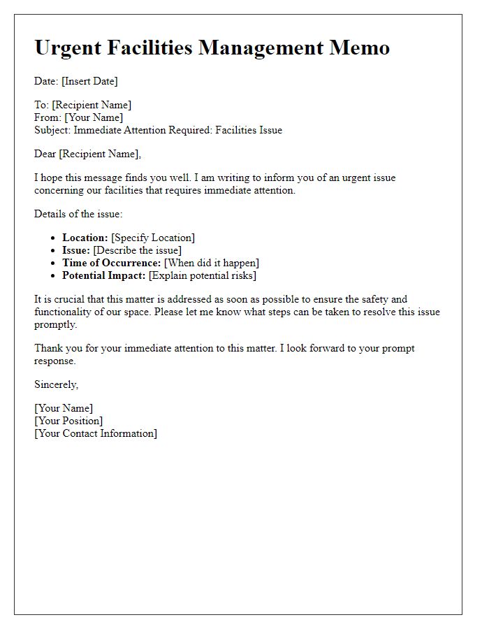 Letter template of urgent facilities management memo