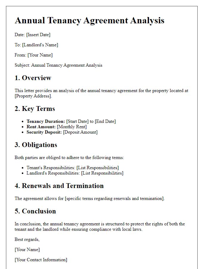 Letter template of annual tenancy agreement analysis.