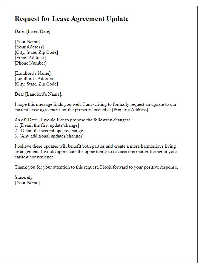 Letter template of lease agreement update request.