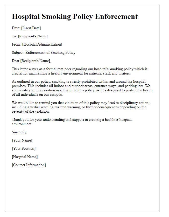 Letter template of hospital smoking policy enforcement.