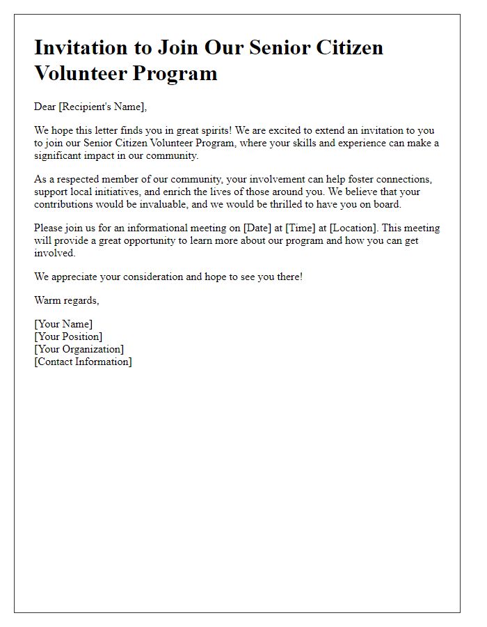 Letter template of invitation to senior citizen volunteers