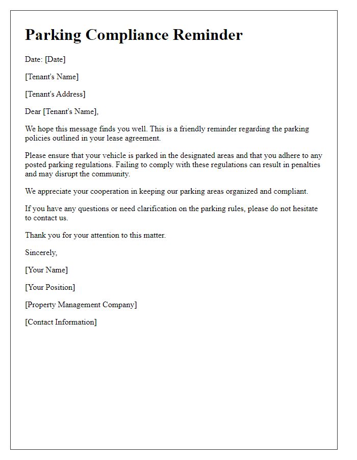 Letter template of tenant parking compliance reminder