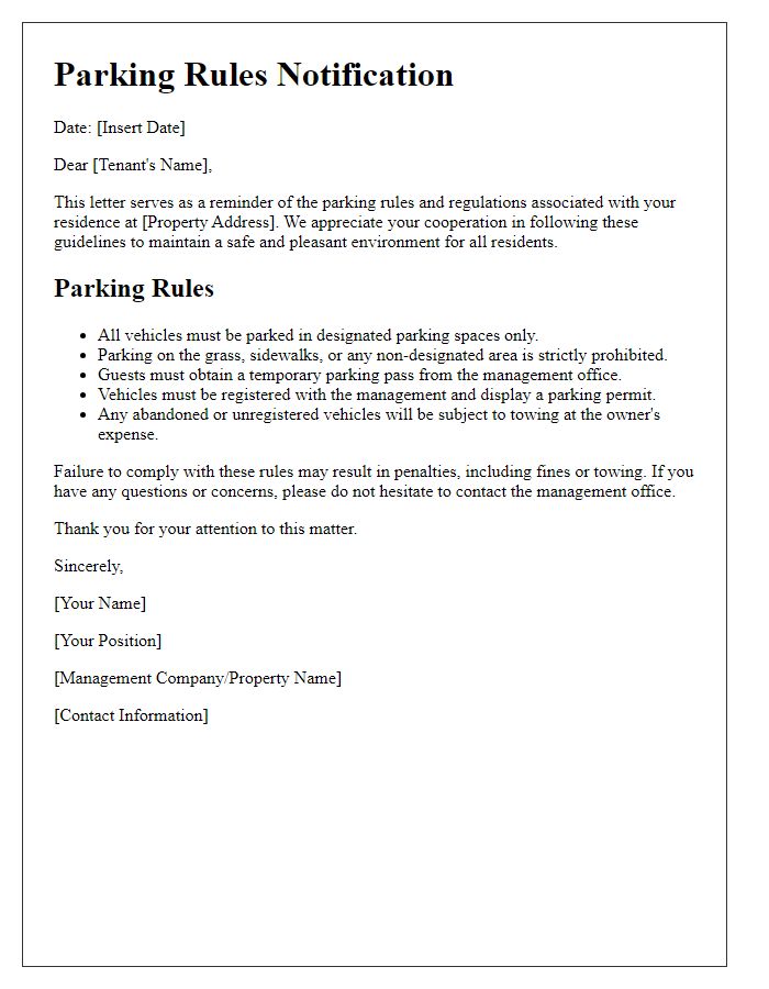 Letter template of tenant parking rules notification