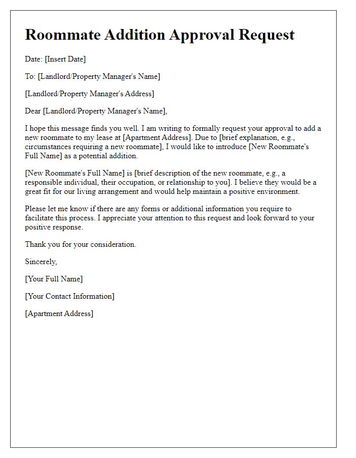 Letter template of request for roommate addition approval