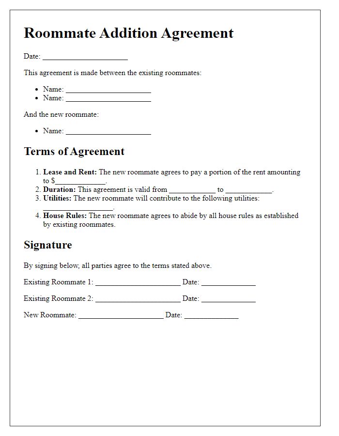 Letter template of roommate addition agreement