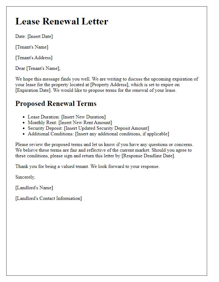 Letter template of conditions for lease renewal.