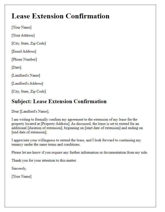 Letter template of lease extension confirmation.